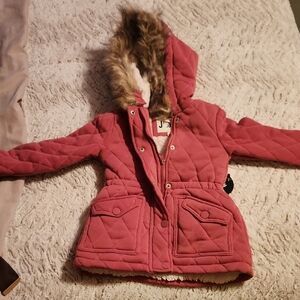 J for Justify Quilted Pink Puffer with Faux Fur Trim